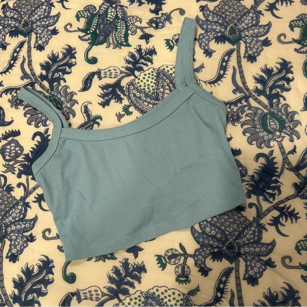 Blue Ribbed Crop Top